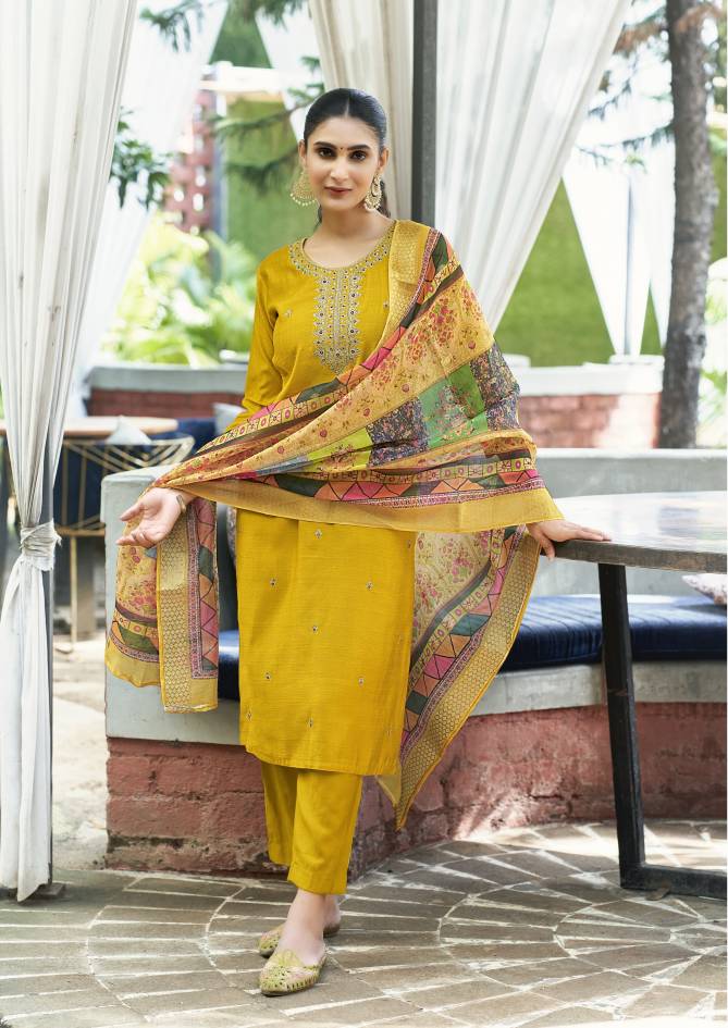 Meera By Ossm  Viscose Silk Embroidery Kurti With Bottom Dupatta Wholesale Online